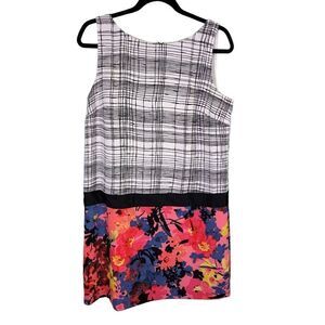 Ann Taylor Loft Mod Floral Plaid Shift Dress Sleeveless Color Block Size 10